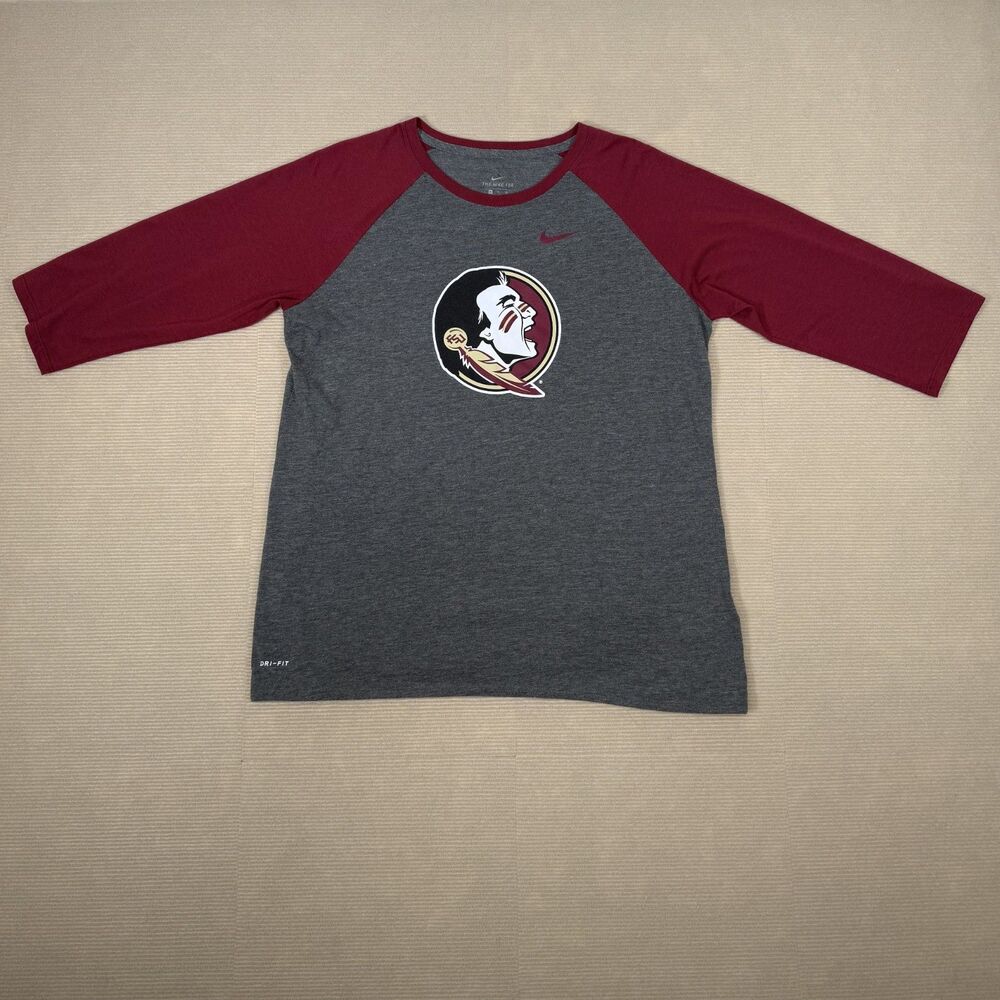 FSU Shirt Women XL Nike Dri-Fit 3/4 Sleeve Grey/Garnet Football ACC